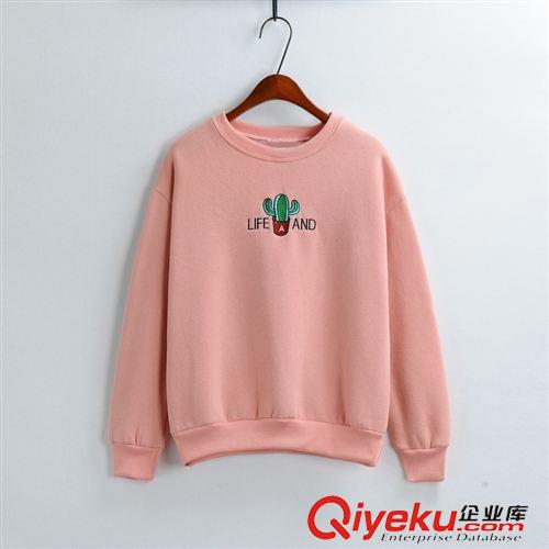 2015年9月新款 2015秋冬新款韓版圓領(lǐng)仙人掌LIFE AND字母刺繡保暖加厚衛(wèi)衣原始圖片2