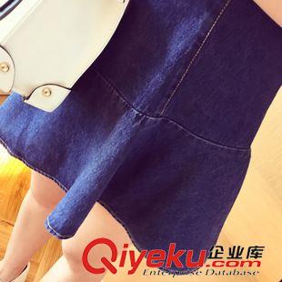 2015年9月新款 時尚氣質(zhì)荷葉擺a字顯瘦長袖牛仔連衣裙女
