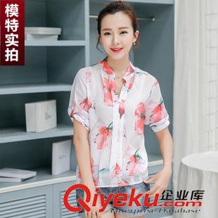 襯衫/襯衣 實(shí)拍雪紡衫女2015夏季女士襯衣短袖印花雪紡襯衫原始圖片2