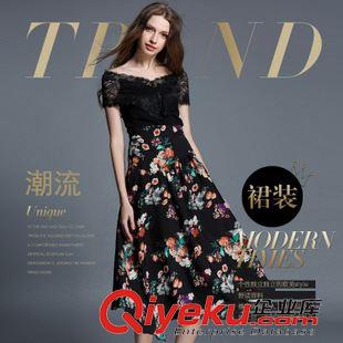 半身裙 長裙/短裙 實拍歐洲站2015夏季新款時尚dp氣質(zhì)花朵 不規(guī)則半身裙 長裙原始圖片2