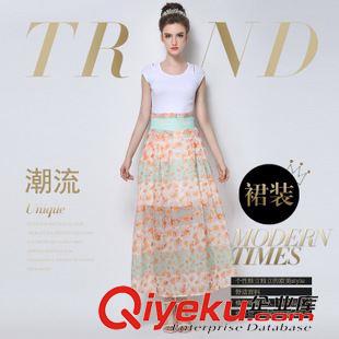 半身裙 長裙/短裙 實拍歐洲站2015夏季新款時尚dp氣質(zhì)花朵半身裙不規(guī)則長裙原始圖片2