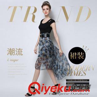 半身裙 長裙/短裙 實(shí)拍歐洲站2015夏季新款時(shí)尚dp氣質(zhì)花朵半身裙不規(guī)則中長裙原始圖片2