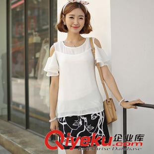 休閑套裝 實(shí)拍2015夏裝歐洲站女裝春裝潮短袖短褲雪紡休閑運(yùn)動(dòng)套裝女夏