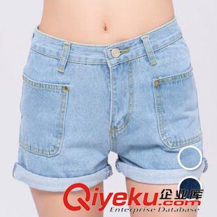 牛仔短褲/熱褲 實拍韓版淺色修身方形口袋卷邊打底褲牛仔短褲熱褲打底褲女原始圖片3