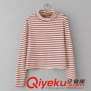 未分類 2015新款韓版時尚條紋高領彈力打底衫女秋裝上衣長袖廠家直銷