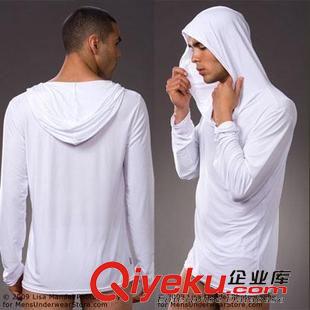 錦綸面料 廠家批發(fā)休閑連帽衛(wèi)衣男士性感長(zhǎng)袖睡衣男士長(zhǎng)袖內(nèi)衣柔軟彈性睡衣原始圖片3