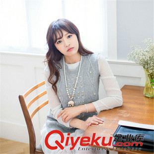 針織衫/毛衣 2015秋冬女裝毛衣新款 韓版時尚手工釘珠復古麻花圓領(lǐng)毛衣馬甲