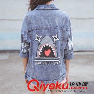 針織開(kāi)衫/毛衣外套 秋季女裝外套新款韓版學(xué)院復(fù)古百搭寬松修身印花牛仔外套女潮原始圖片2