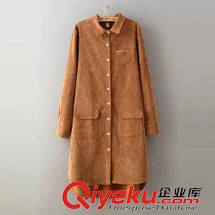 9月新品 2015秋冬裝新款歐美女裝 純色燈芯絨襯衫裙長(zhǎng)袖中長(zhǎng)款襯衫女