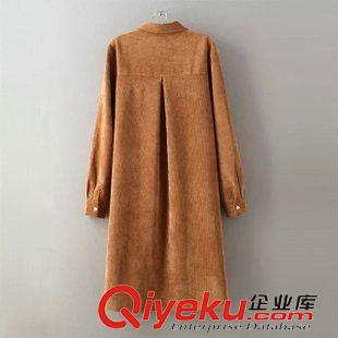 9月新品 2015秋冬裝新款歐美女裝 純色燈芯絨襯衫裙長(zhǎng)袖中長(zhǎng)款襯衫女