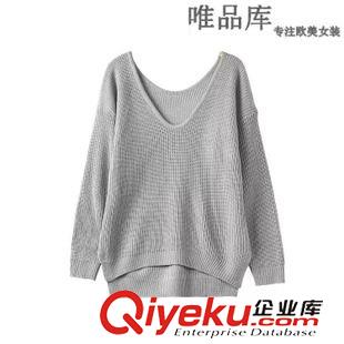 9月新品 2015秋裝新款歐美dp時(shí)尚基礎(chǔ)款薄線衣 現(xiàn)貨寬松下擺開叉毛衣