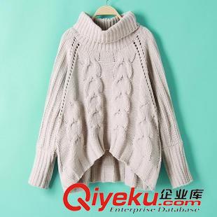 9月新品 2015秋裝新款歐美女裝毛線上衣 純色前短后長dm花高領毛衣女原始圖片2