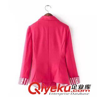 9月新品 2015秋裝新款韓版女裝外套 雙排扣翻領條紋拼接糖果色小西裝原始圖片3