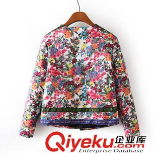 棉衣 2014秋冬裝新款歐美女裝批發(fā)花朵刺繡印花提花編織女式棉衣加厚