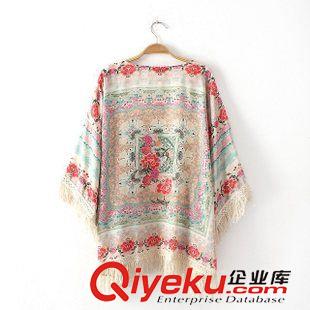 和服 歐美風(fēng)新品 女裝批發(fā)定位印花流蘇披肩和服式開衫外套女 防曬衫原始圖片2
