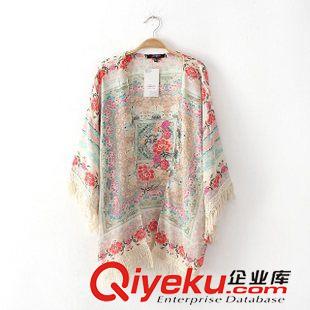 和服 歐美風(fēng)新品 女裝批發(fā)定位印花流蘇披肩和服式開衫外套女 防曬衫原始圖片3