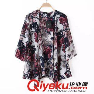 和服 2014歐美風秋裝新品 女裝批發(fā) 蝴蝶印花和服式開衫外套女廠家直銷