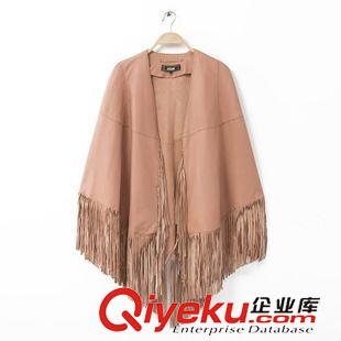 和服 現(xiàn)貨 女裝批發(fā) 歐美風2014秋季流蘇斗篷PU皮衣 披風式外套風衣原始圖片2
