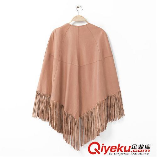 和服 現(xiàn)貨 女裝批發(fā) 歐美風2014秋季流蘇斗篷PU皮衣 披風式外套風衣原始圖片3