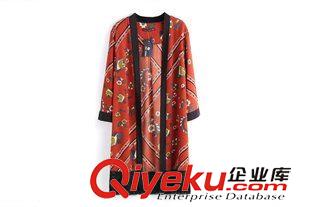 和服 現(xiàn)貨2015秋裝新款歐美女裝外套 民風(fēng)印花雪紡中長款開衫和服原始圖片2