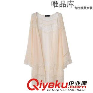 和服 唯品庫 2015春季新款女裝 歐美風蝴蝶刺繡中袖開衫 蕾絲罩衫 批發(fā)
