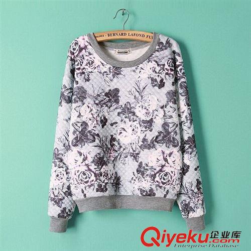 衛(wèi)衣 歐美風(fēng)衛(wèi)衣秋裝 2014新款灰色泡泡棉印花長(zhǎng)袖衛(wèi)衣加厚 寬松上衣原始圖片3