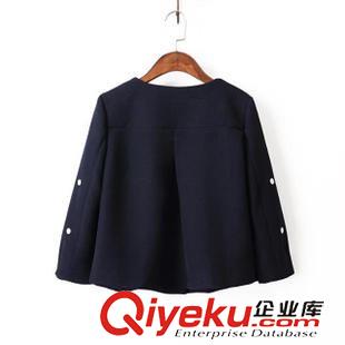 外套 品牌女裝2014歐美秋冬裝新款釘珠小香風(fēng)純色長(zhǎng)袖短外套歐洲站批發(fā)原始圖片2