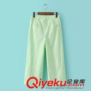 休閑褲 唯品庫 2015春夏新款 歐美女裝純色微彈力七分闊腿褲 褲子女原始圖片3