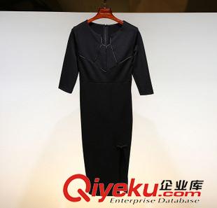 女鞋 歐美2015秋新款女裝時尚收腰修身開叉氣質(zhì)OL連衣裙批發(fā)