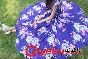 7月31new 2015夏雪紡印花V領(lǐng)無袖碎花波西米亞沙灘大擺度假連衣裙 大量現(xiàn)貨