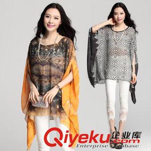 雪紡衫 2015歐美風(fēng)大碼不規(guī)則ts雪紡衫連衣裙