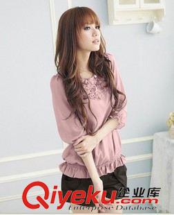 雪紡衫 好貨源 2014夏裝熱銷 韓版女裝~淑女款玫瑰領雪紡衫原始圖片2
