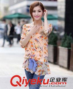 雪紡衫 2014新款女裝OL通勤印花蝴蝶結(jié)襯衫雪紡衫 51NR9031原始圖片2
