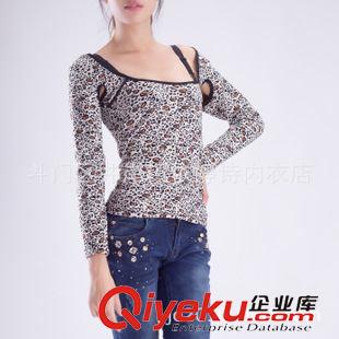 女士保暖 廠家直銷女士保暖衣 蕾絲豹紋長袖時尚超柔雙層保暖上衣 批發(fā)