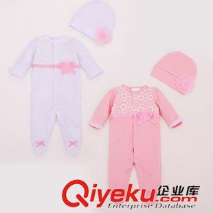 9月16日 女寶寶哈衣長袖 花邊連身衣爬服嬰兒服包腳 哈衣帽子二件套