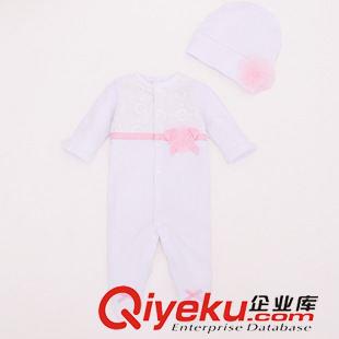 9月16日 女寶寶哈衣長袖 花邊連身衣爬服嬰兒服包腳 哈衣帽子二件套