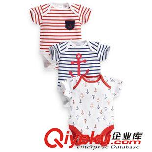5月14日 寶寶海軍短袖哈衣連身衣爬服嬰兒服夾衣三枚組原始圖片2