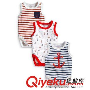 5月14日 寶寶海軍短袖哈衣連身衣爬服嬰兒服夾衣三枚組原始圖片3