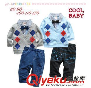 千趣會(huì) coolbaby男童紳士領(lǐng)結(jié)長袖上衣褲子兩件套裝實(shí)拍圖