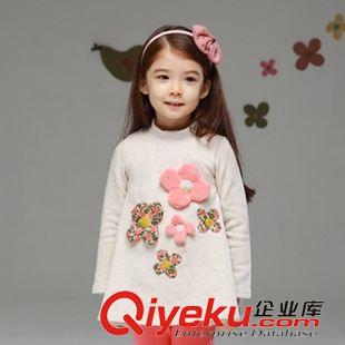 上衣T恤 韓版女童加厚暖倍兒花朵長袖上衣T恤套頭衫兒童秋冬上衣打底衣原始圖片2