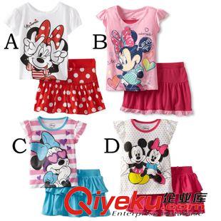 短裙連衣裙 迪士尼迪斯尼disney米妮女童背心套裝裙套裝飛邊袖夏款套裝