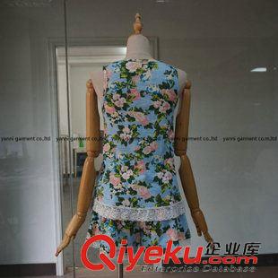 套裝 2015夏新款蕾絲拼接印花針織純棉背心短褲運動套裝二件套居家服女原始圖片3
