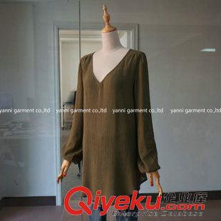 襯衫 雪紡衫 蕾絲衫 2015春夏新款性感深V燈籠長袖燕尾開叉襯衫襯衣打底衫女裝上衣原始圖片2
