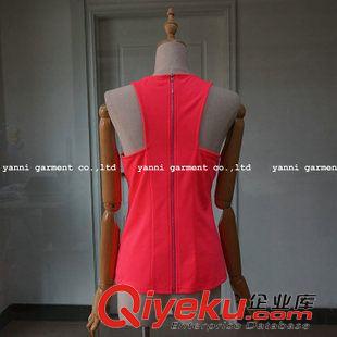 小背心 吊帶衫 裹胸 2015春夏新款女裝后背拉鏈圓領(lǐng)短款緊身窄肩針織衫背心無袖上衣原始圖片3
