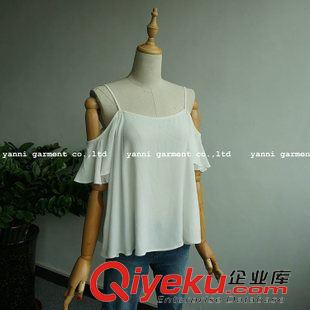 小背心 吊帶衫 裹胸 外貿(mào)原單2015新款夏英國(guó)露肩性感吊帶荷葉袖短款上衣短袖衫包郵女原始圖片2
