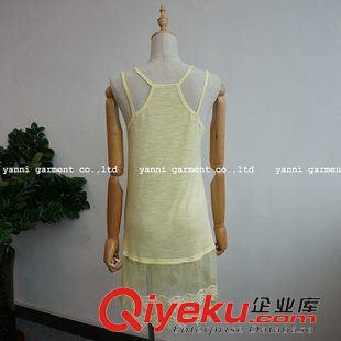 小背心 吊帶衫 裹胸 2015秋冬新款女裝V領(lǐng)蕾絲下擺寬松中長(zhǎng)款套頭背心打底衫吊帶衫原始圖片3
