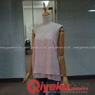 小背心 吊帶衫 裹胸 2015夏春V領雙層雪紡百褶吊帶背心女無袖寬松打底衫內搭顯瘦性感原始圖片2