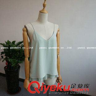 小背心 吊帶衫 裹胸 2015夏春V領雙層雪紡百褶吊帶背心女無袖寬松打底衫內搭顯瘦性感