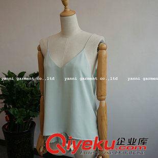 小背心 吊帶衫 裹胸 2015春夏新款V領百褶下擺純色吊帶背心無袖雪紡衫女裝上衣打底衫原始圖片2