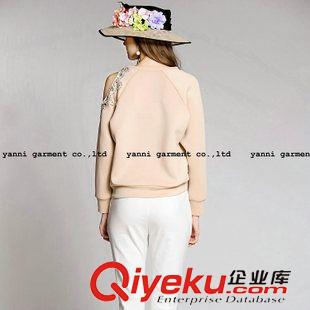 長袖 2015春歐美外貿(mào)女裝新款釘珠水鉆露肩太空棉套頭衛(wèi)衣T恤針織衫女原始圖片2